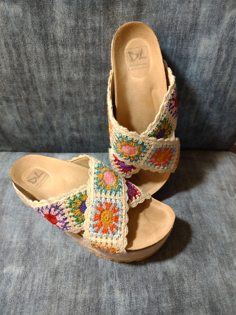 Dirty Laundry Cream Crochet Multicolor Wedge Mules